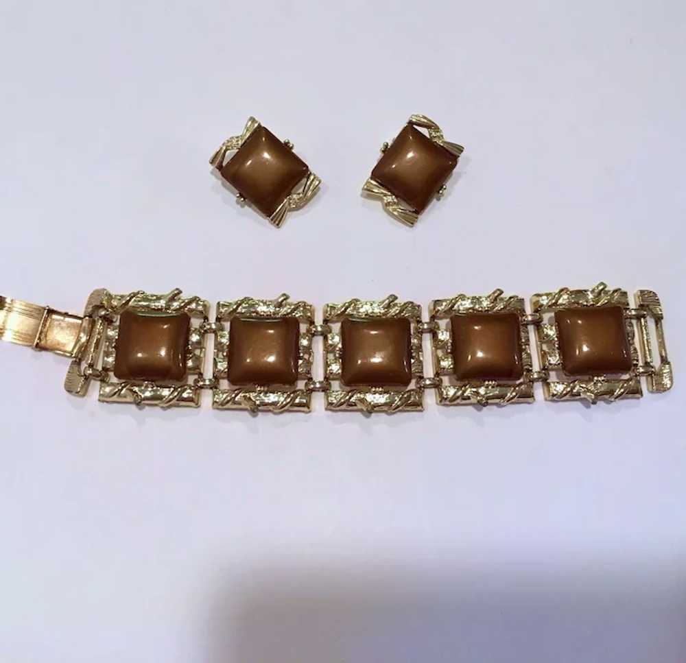 Vintage Coro Set Chocolate Brown Lucite Bracelet … - image 2