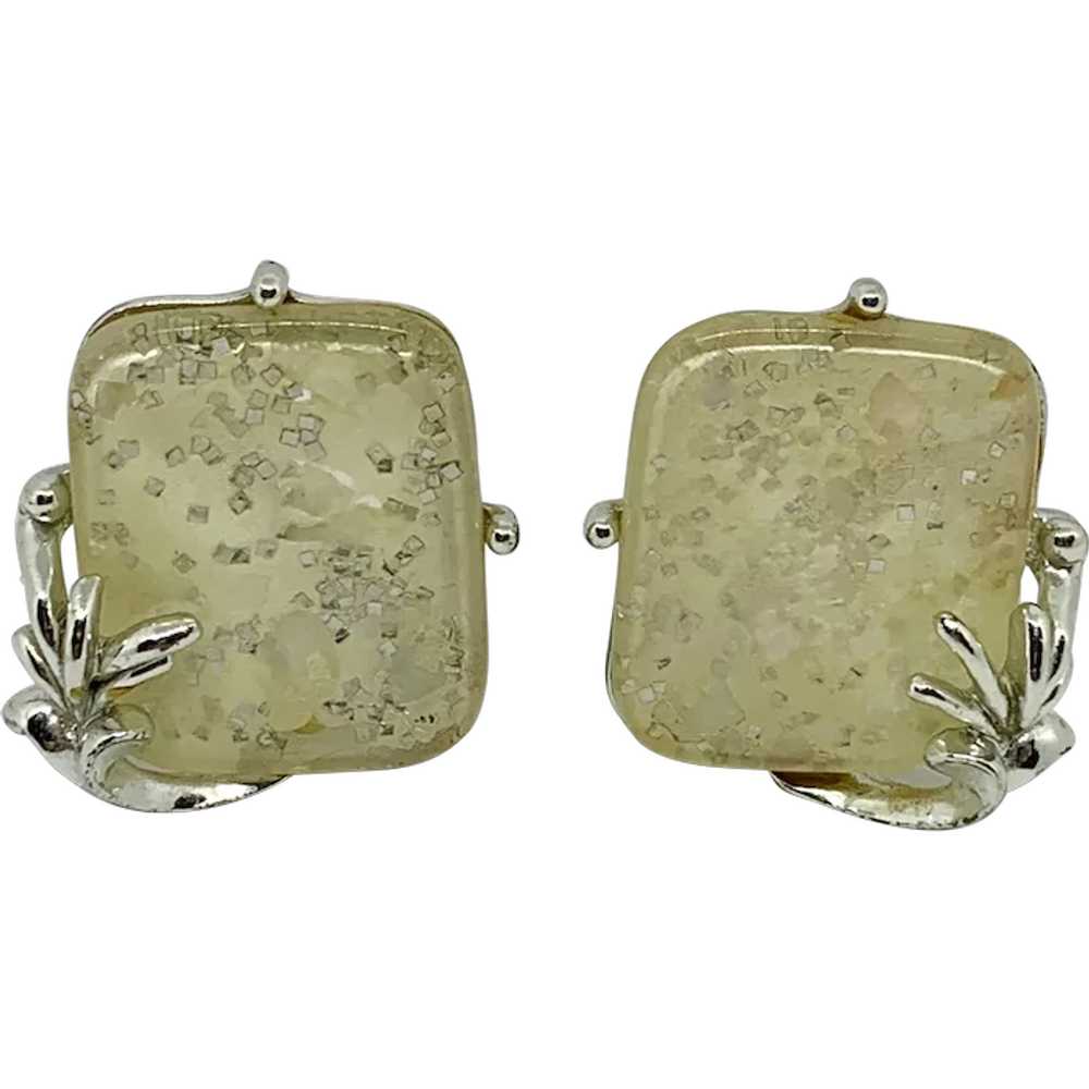 Lucite Confetti Glitter Clip earrings silver-tone - image 1