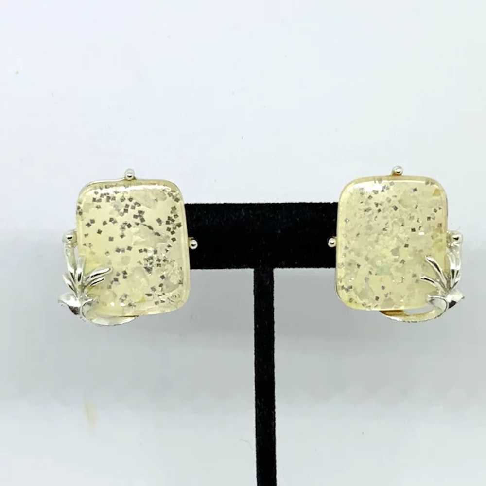 Lucite Confetti Glitter Clip earrings silver-tone - image 2