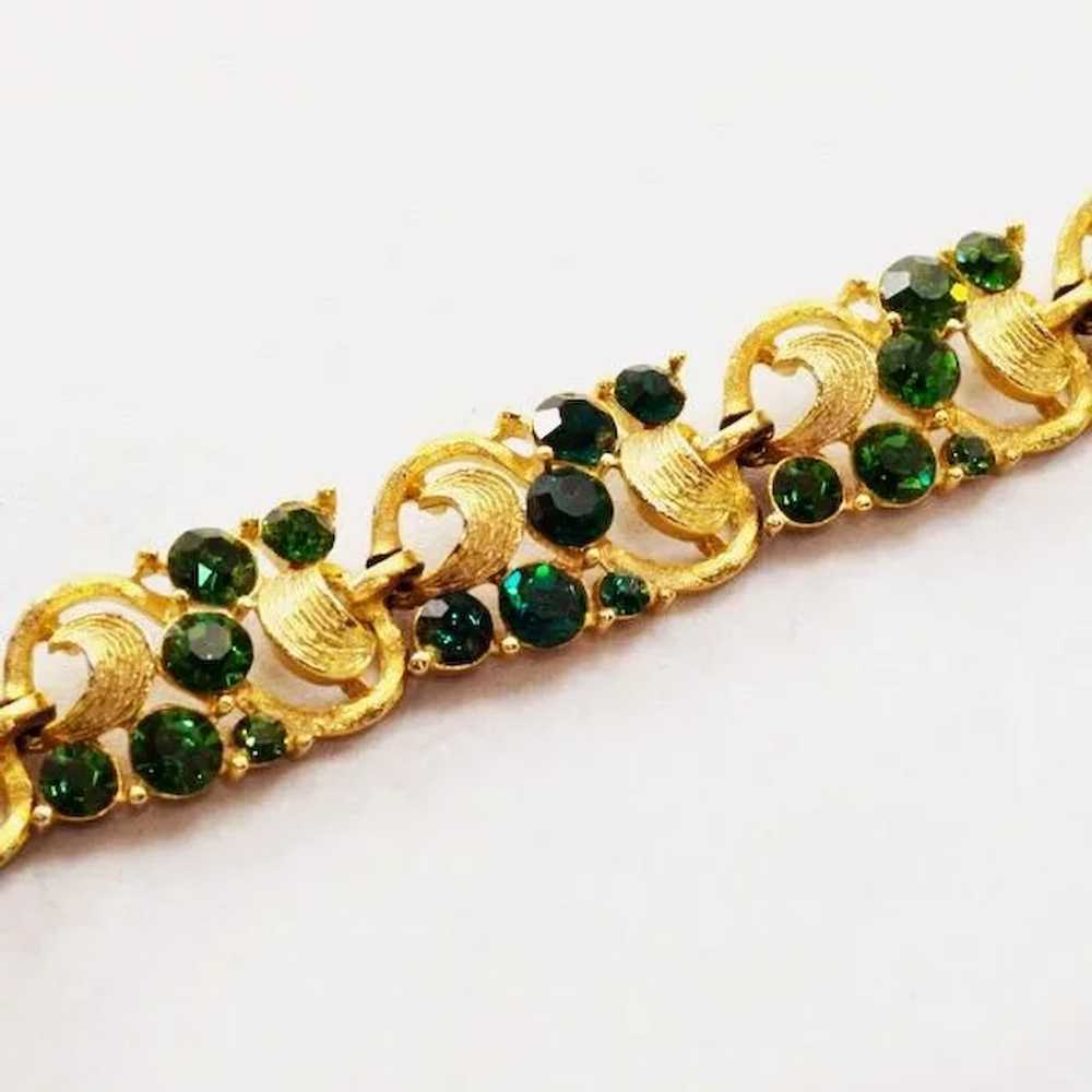 Glittering Goldtone and Green Rhinestone Vintage … - image 3