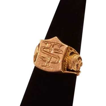 14K Gold Signet Ring, Very Handsome with "TS" Init