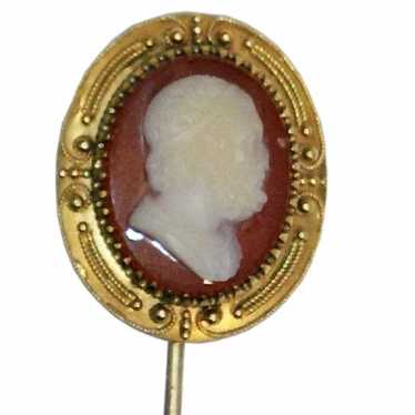 Antique Coral Cameo 14K Gold Pin