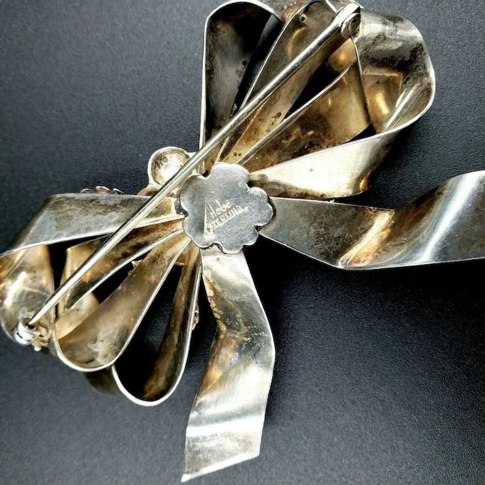 Large 1940s Hobé Sterling Silver Floral Bow Brooch - image 4