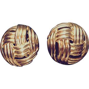 Crown Trifari Domed Basketweave Clip Earrings - image 1