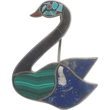 Inlaid Stone Swan Pin Figural