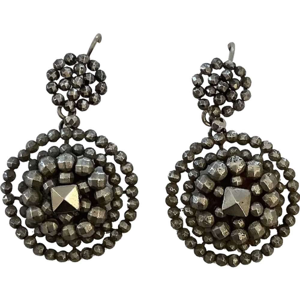 Antique Victorian Cut Steel Dangle Earrings - image 1