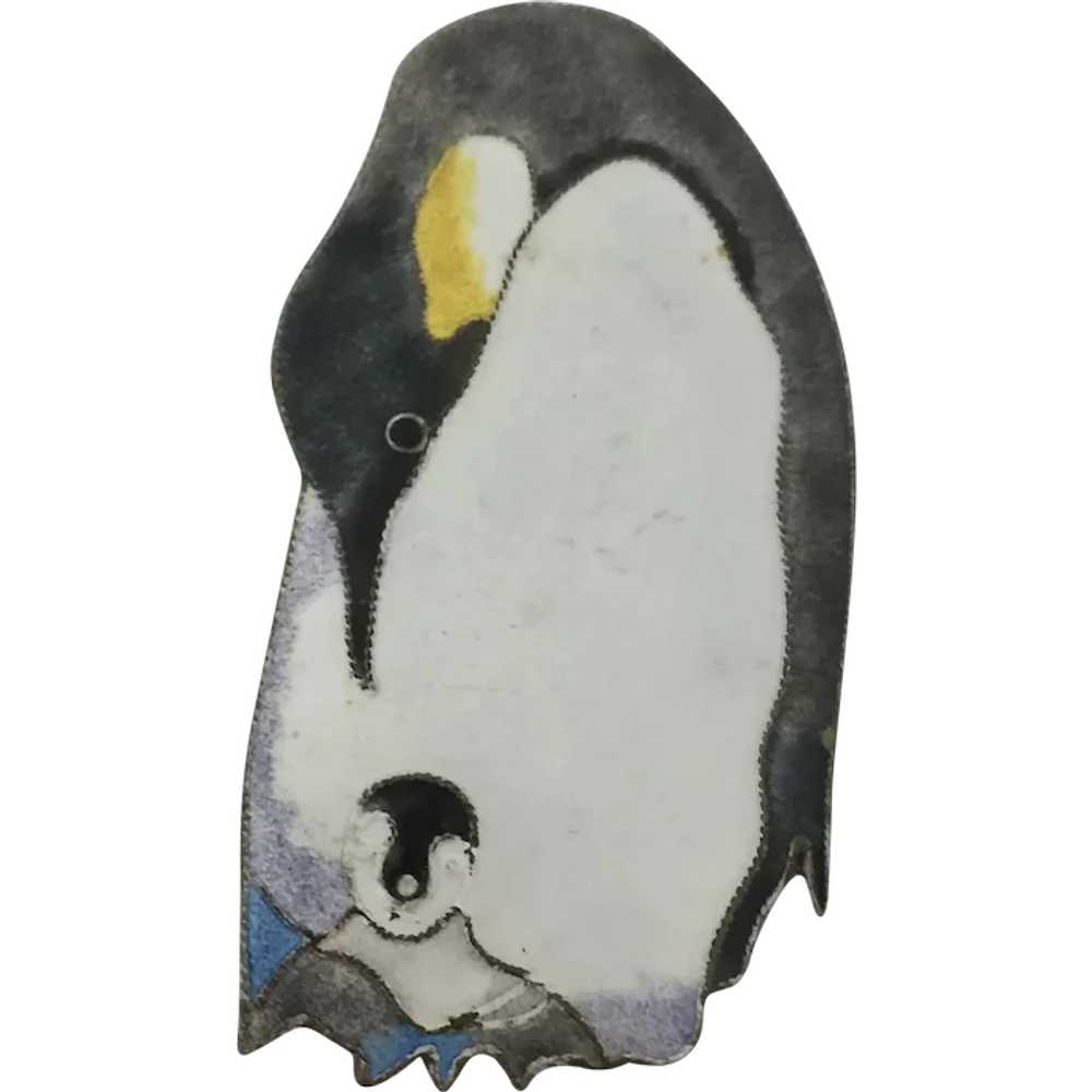 Vintage Sterling Enamel Penguin Brooch Pin - image 1