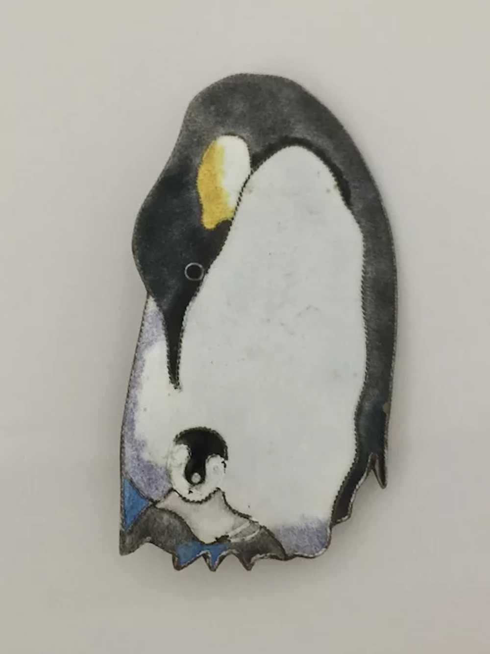 Vintage Sterling Enamel Penguin Brooch Pin - image 2