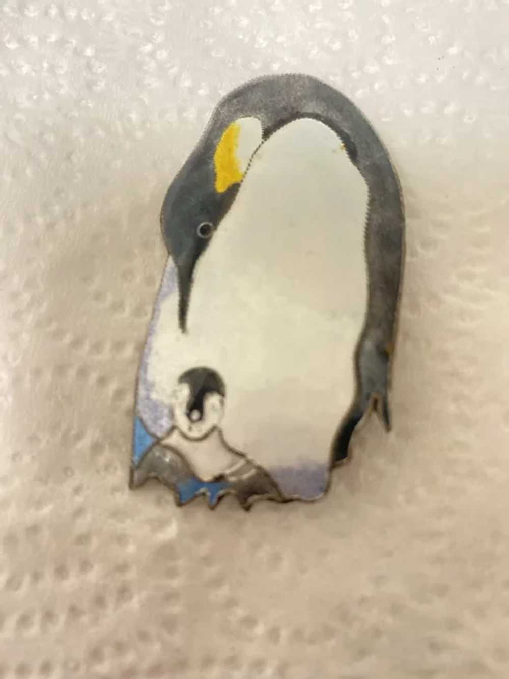 Vintage Sterling Enamel Penguin Brooch Pin - image 3