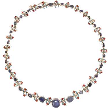 Silver Sapphire and Enamel Necklace, GIA