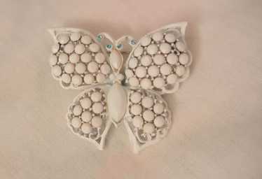 Beautiful Milk glass white enamel Butterfly Brooch - image 1