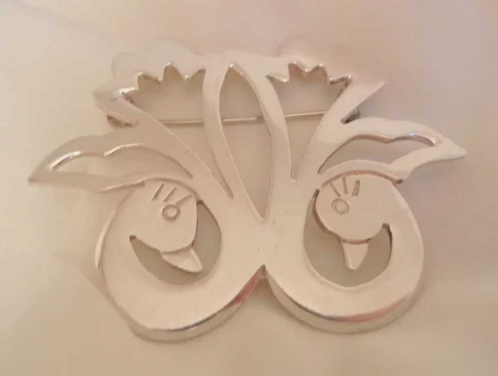 Beautiful sterling Mexico double swan Brooch - image 1