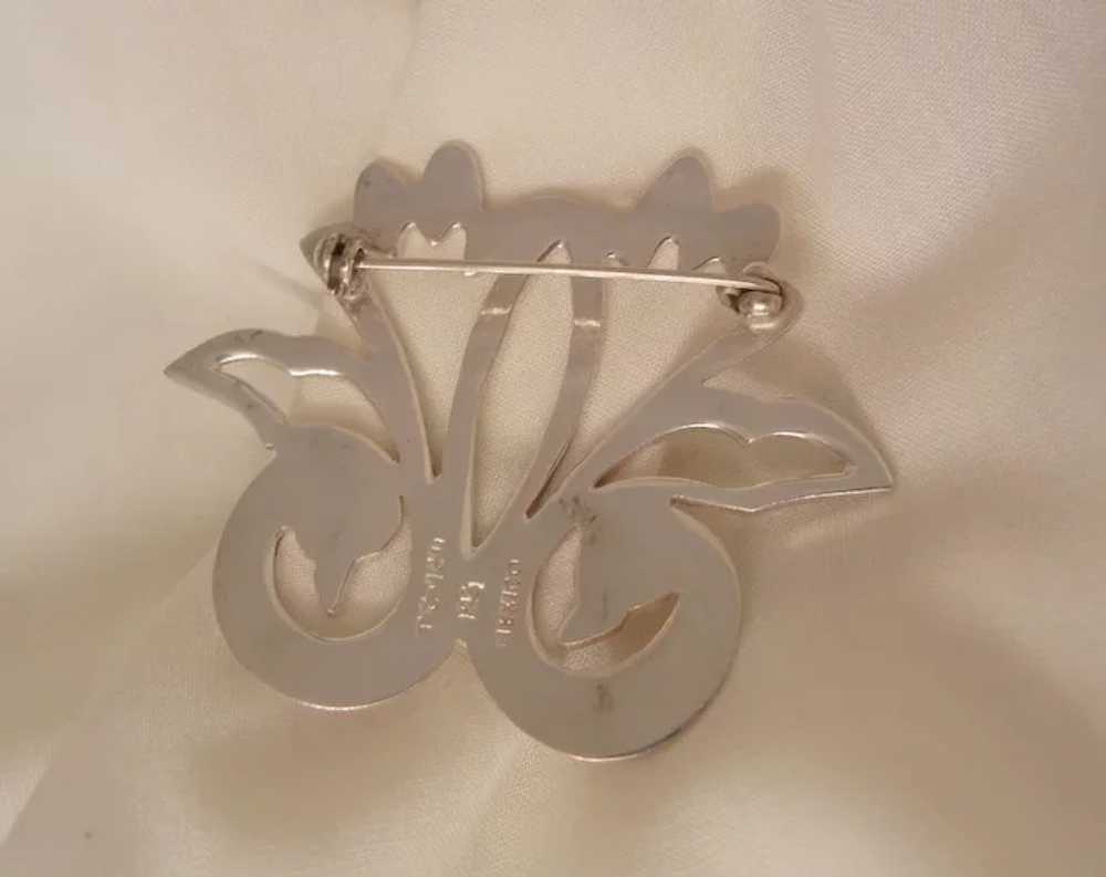 Beautiful sterling Mexico double swan Brooch - image 2