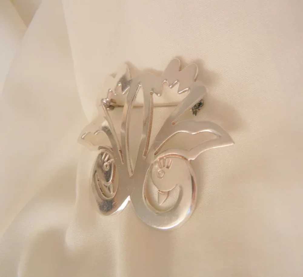 Beautiful sterling Mexico double swan Brooch - image 3