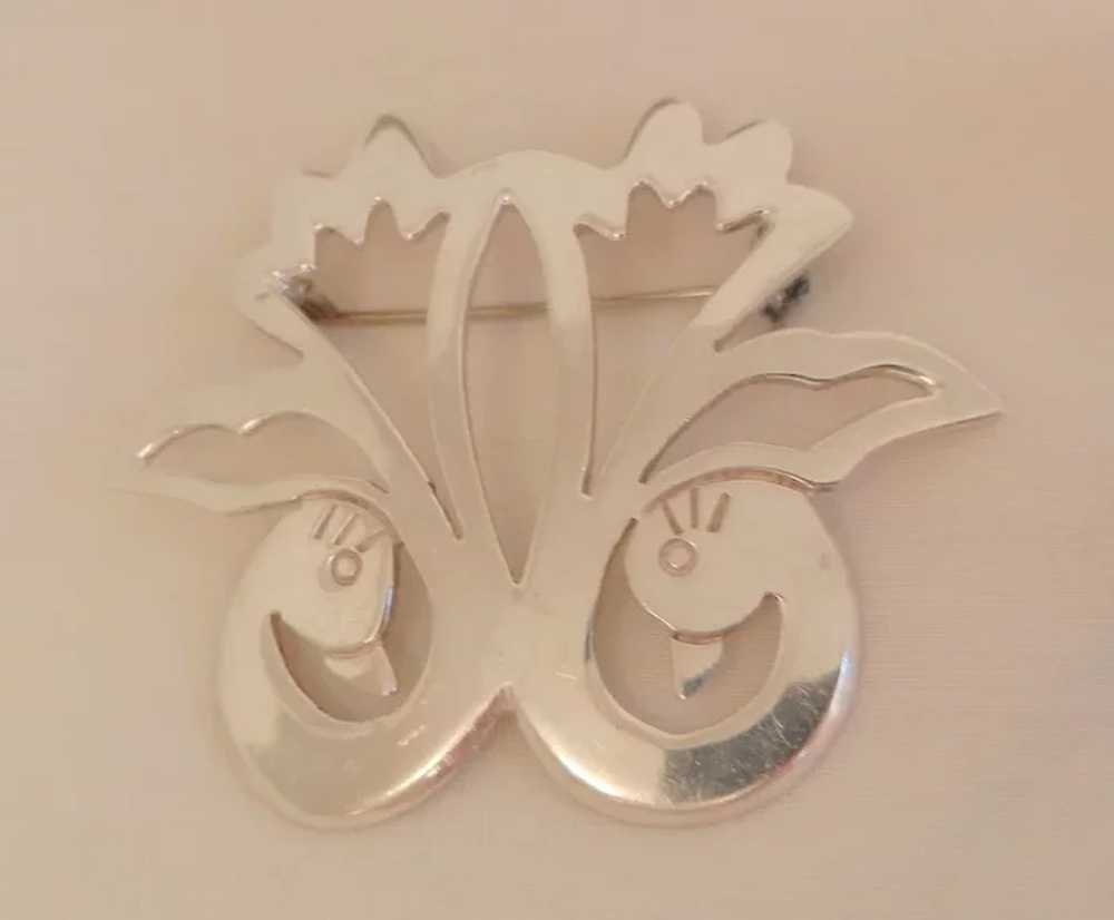 Beautiful sterling Mexico double swan Brooch - image 5