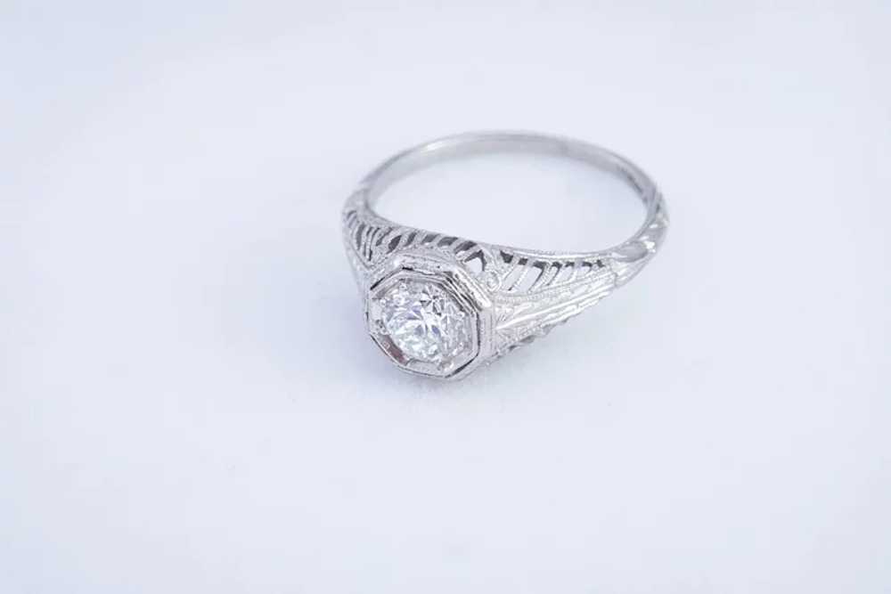 Original Filigree Solitaire Diamond Ring set in P… - image 2