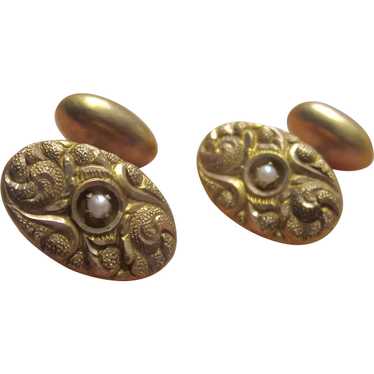 Antique Victorian 14K Y.G. Repousse Cufflinks with