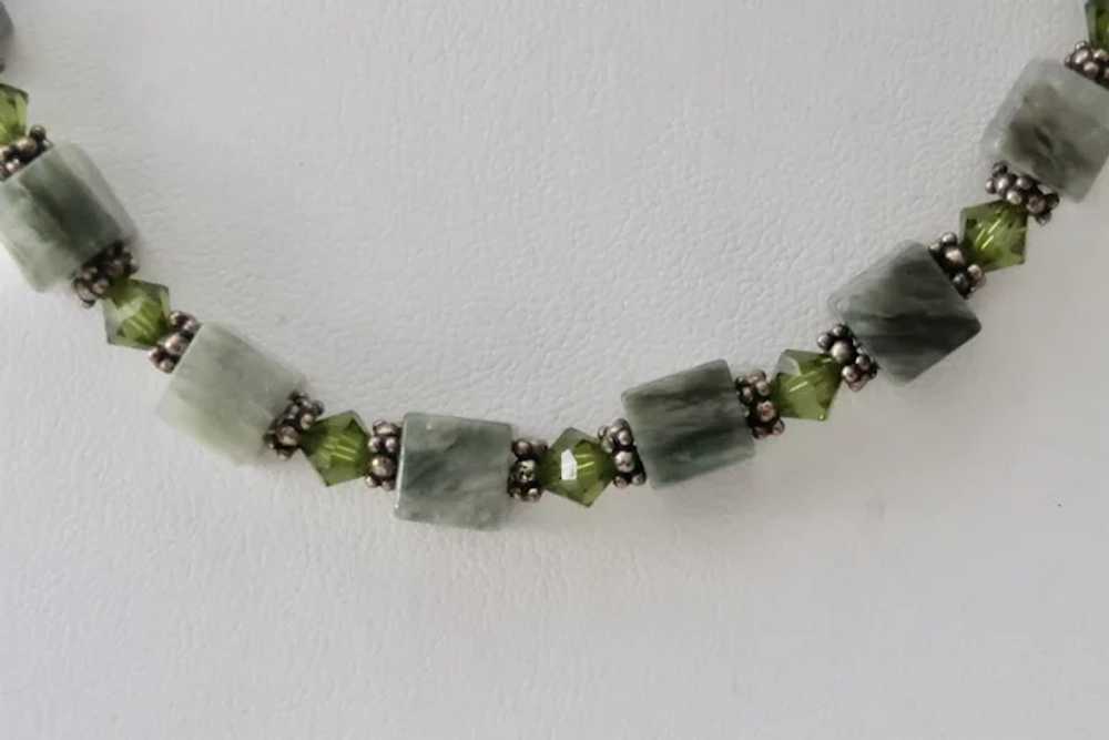 Vintage Jade & Crystal Bead Necklace With Sterlin… - image 10