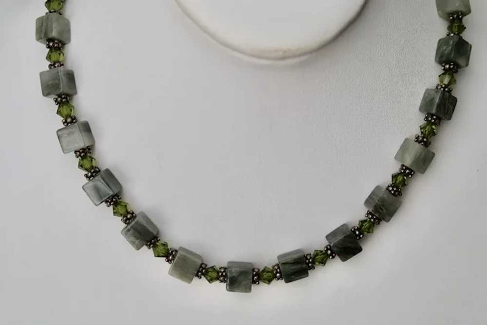 Vintage Jade & Crystal Bead Necklace With Sterlin… - image 11