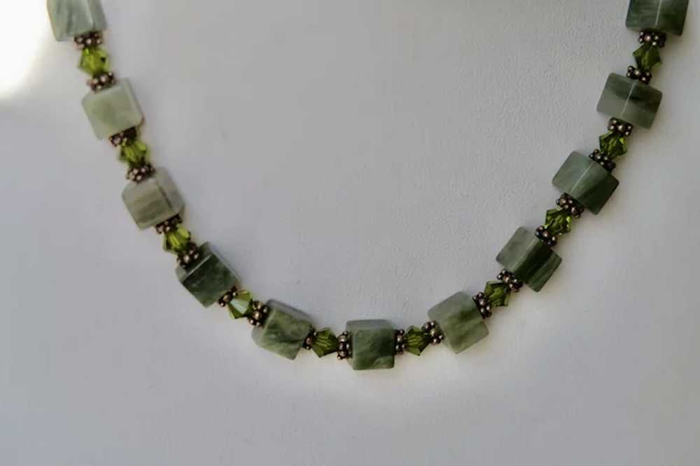 Vintage Jade & Crystal Bead Necklace With Sterlin… - image 12