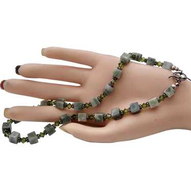 Vintage Jade & Crystal Bead Necklace With Sterlin… - image 1