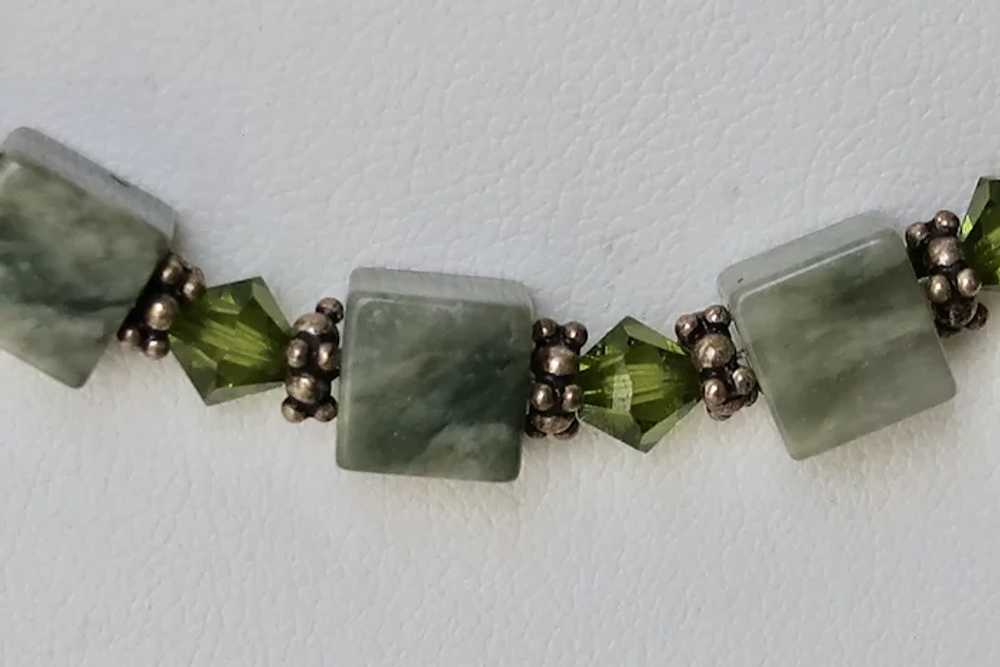 Vintage Jade & Crystal Bead Necklace With Sterlin… - image 4