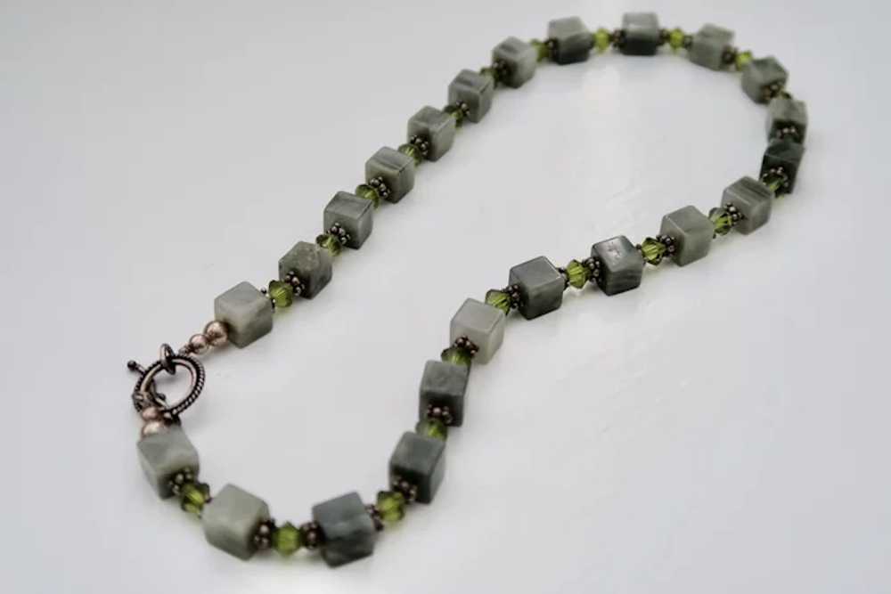 Vintage Jade & Crystal Bead Necklace With Sterlin… - image 5