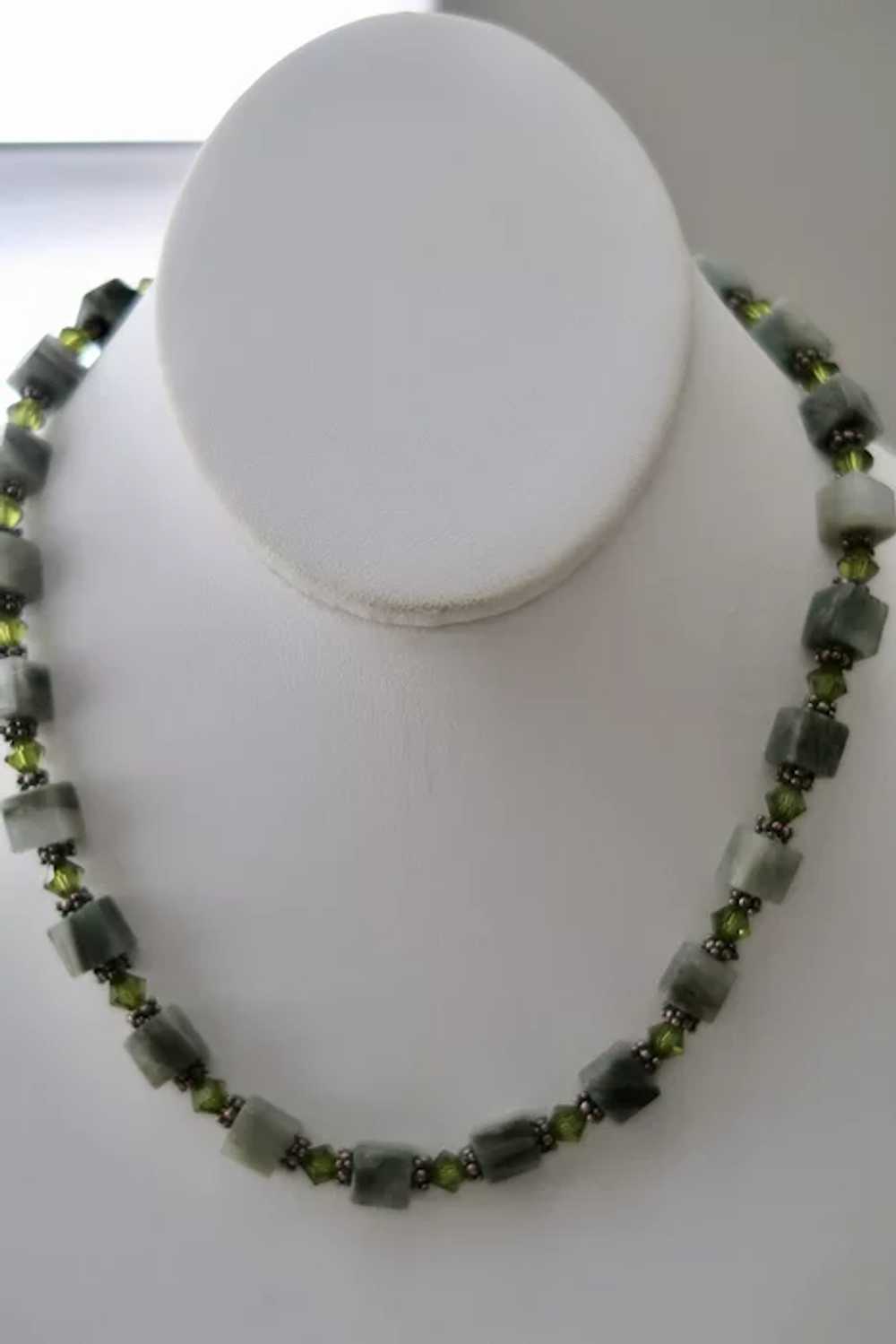 Vintage Jade & Crystal Bead Necklace With Sterlin… - image 6