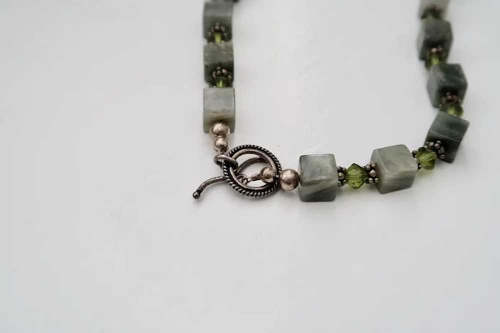 Vintage Jade & Crystal Bead Necklace With Sterlin… - image 7