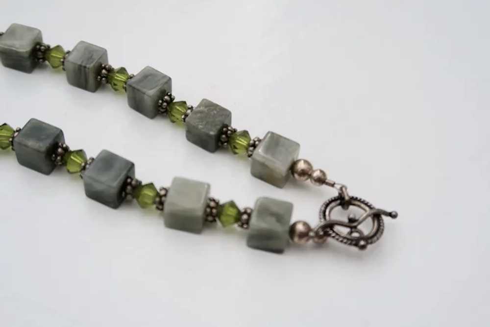 Vintage Jade & Crystal Bead Necklace With Sterlin… - image 8