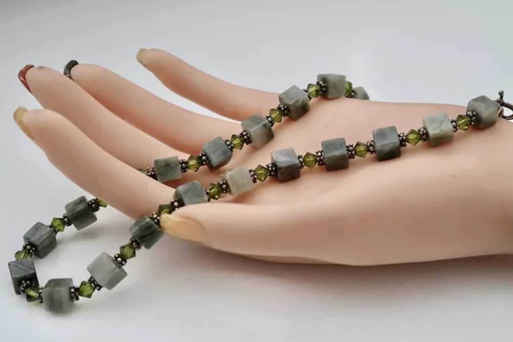 Vintage Jade & Crystal Bead Necklace With Sterlin… - image 9