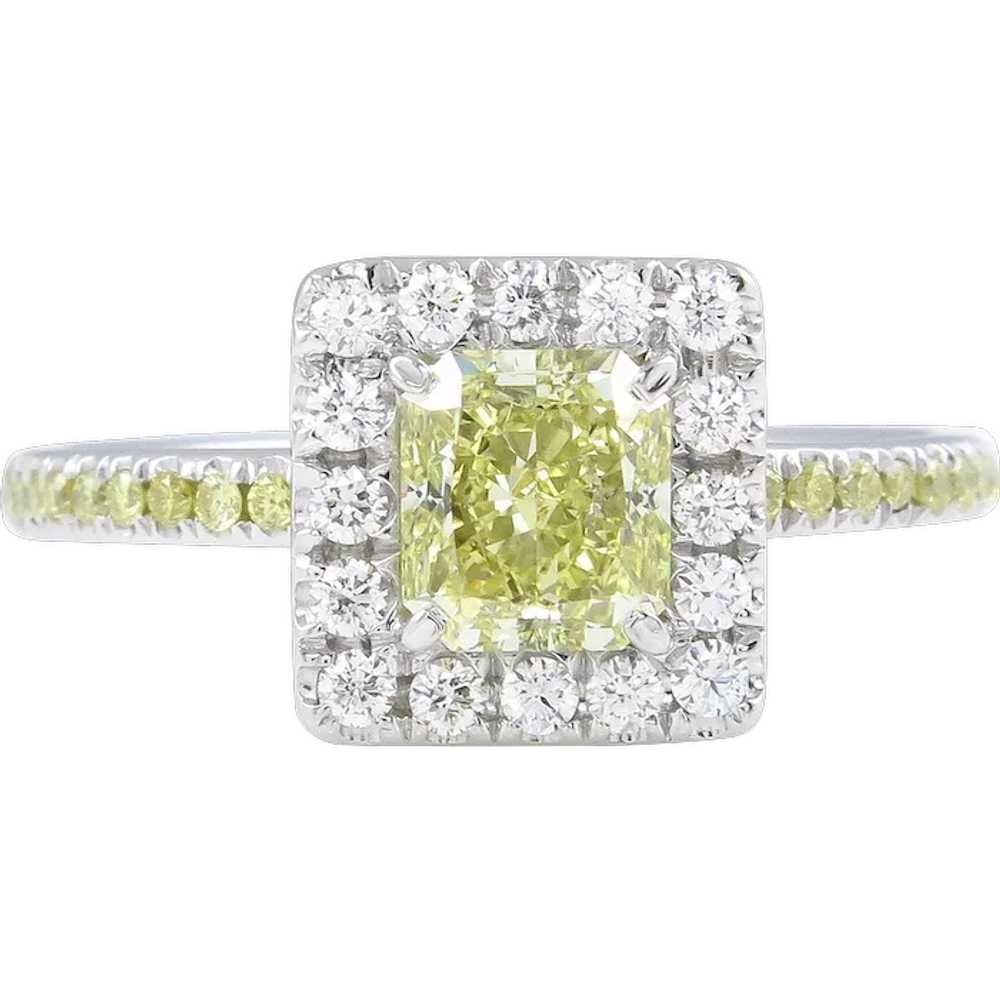 Vintage GIA 1.55ct Fancy Yellow Radiant Diamond E… - image 1