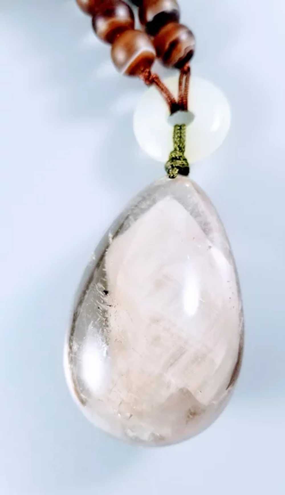 14K Crystal Quartz Pendant with Serpentine, Jadei… - image 5