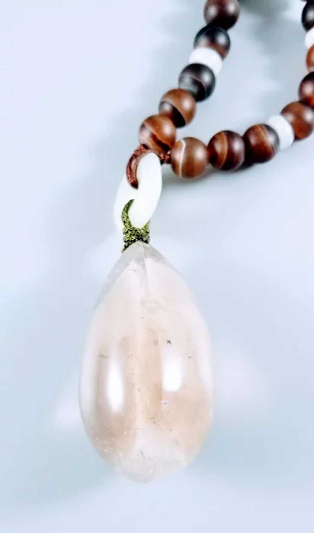 14K Crystal Quartz Pendant with Serpentine, Jadei… - image 6