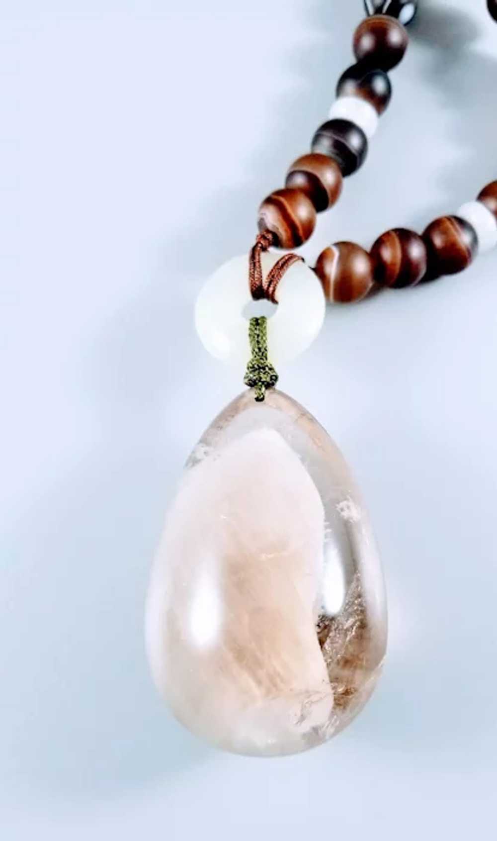 14K Crystal Quartz Pendant with Serpentine, Jadei… - image 7