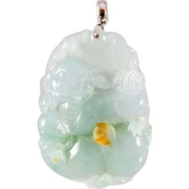 18K Carved AAA Jadeite Pendant - Foo Dog - image 1