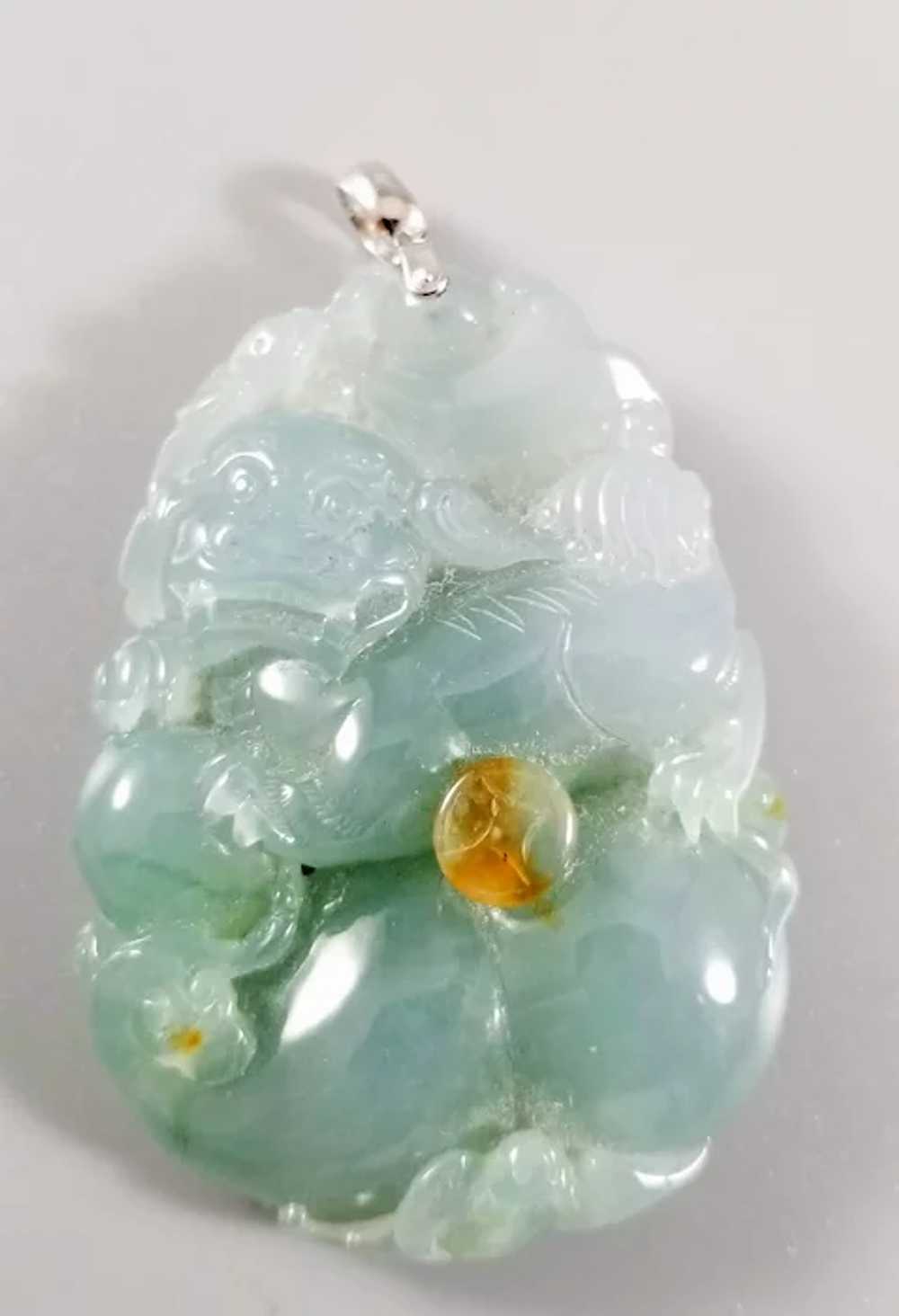 18K Carved AAA Jadeite Pendant - Foo Dog - image 6