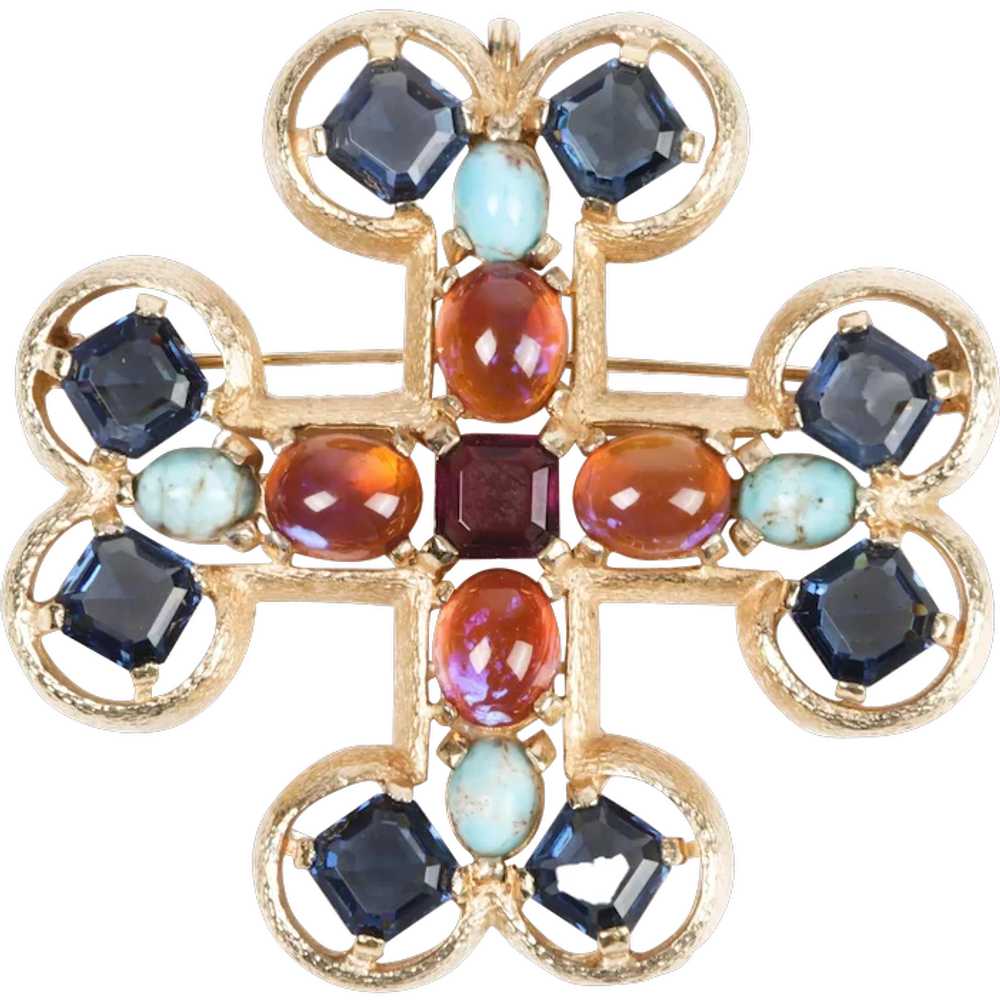 BOUCHER Huge Multi-color Jeweled Maltese Cross Pi… - image 1