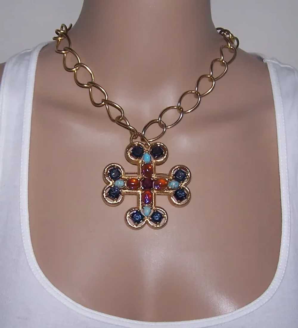 BOUCHER Huge Multi-color Jeweled Maltese Cross Pi… - image 3