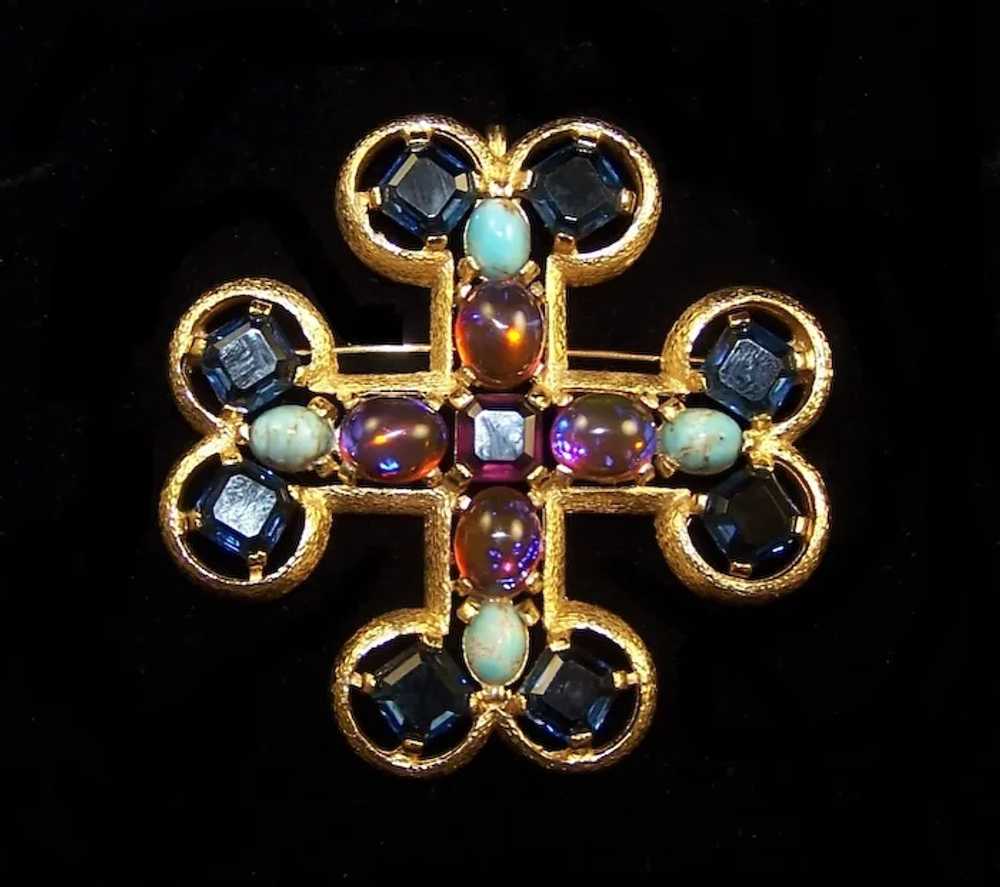 BOUCHER Huge Multi-color Jeweled Maltese Cross Pi… - image 4