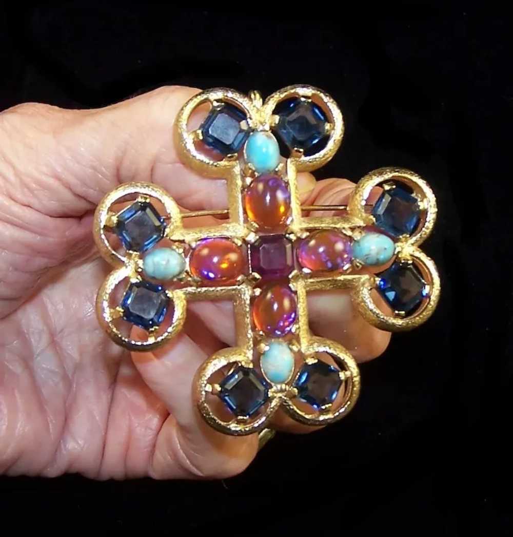 BOUCHER Huge Multi-color Jeweled Maltese Cross Pi… - image 5