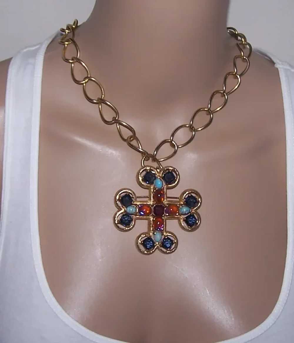 BOUCHER Huge Multi-color Jeweled Maltese Cross Pi… - image 6