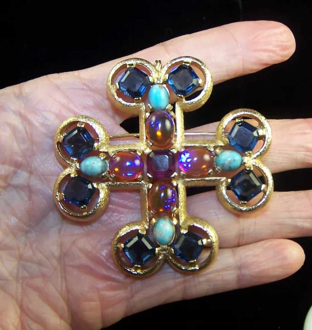 BOUCHER Huge Multi-color Jeweled Maltese Cross Pi… - image 7