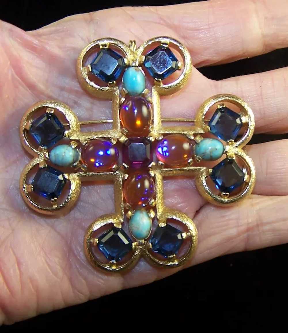 BOUCHER Huge Multi-color Jeweled Maltese Cross Pi… - image 8