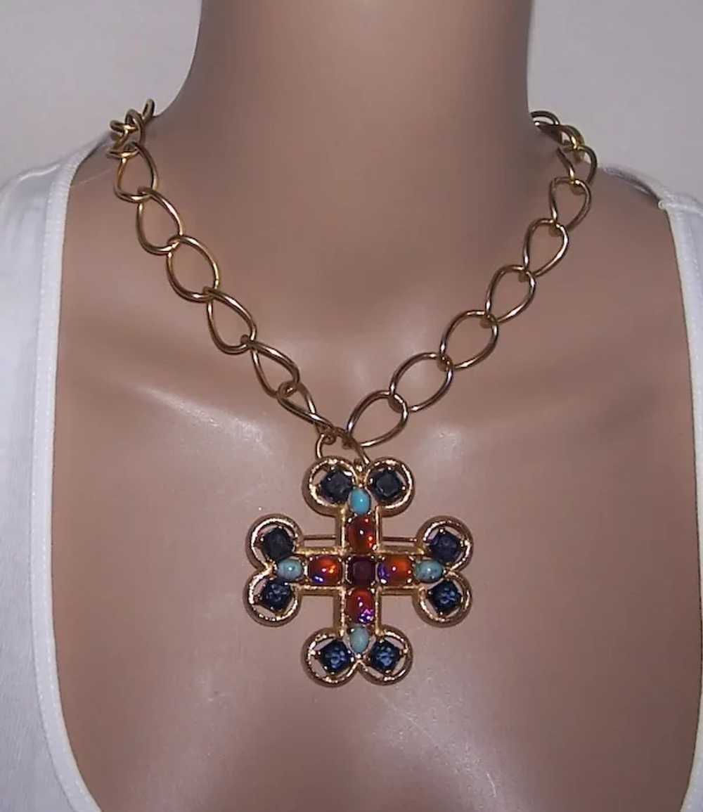 BOUCHER Huge Multi-color Jeweled Maltese Cross Pi… - image 9