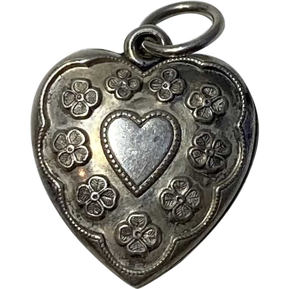 Sterling Puffy Heart Charm with Heart and Four Le… - image 1