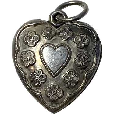 Sterling Puffy Heart Charm with Heart and Four Le… - image 1