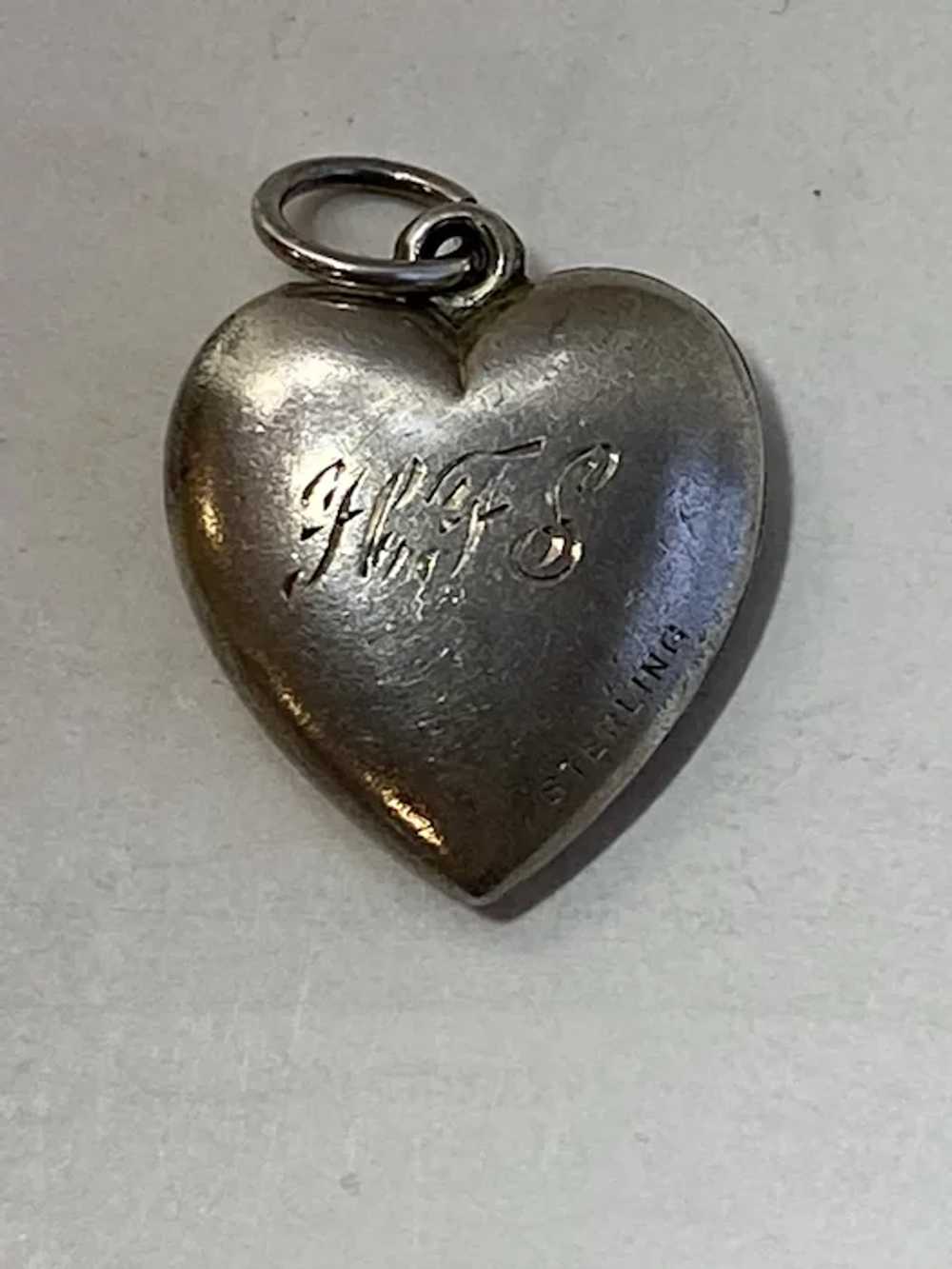 Sterling Puffy Heart Charm with Heart and Four Le… - image 2