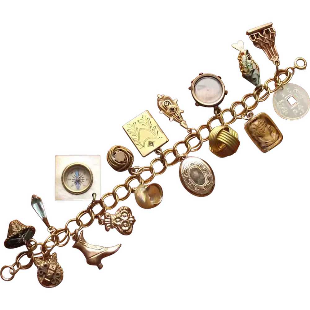 Victorian Charm Bracelet Gold Fill - Seventeen Ch… - image 1