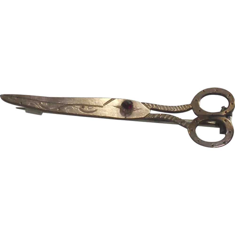 Antique Brass Scissors Brooch perfect for c.1880 … - image 1